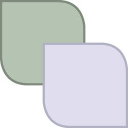 Two overlapping leaf icons, one green, one purple