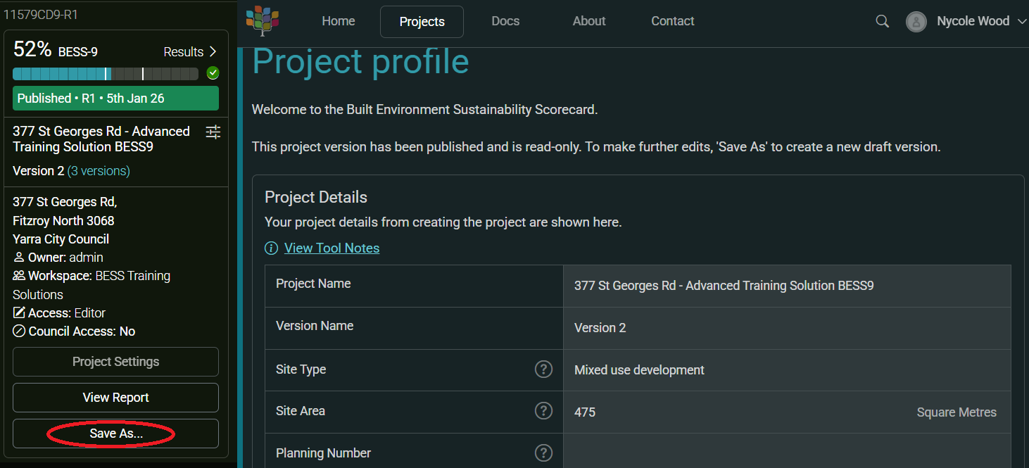 Project sidebar with 'Save As' button highlighted