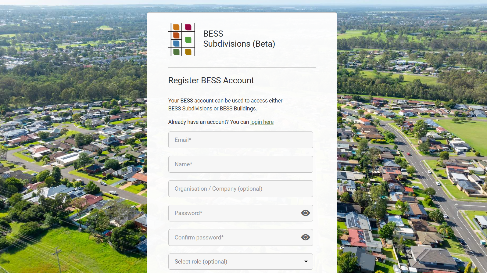 BESS registration screen