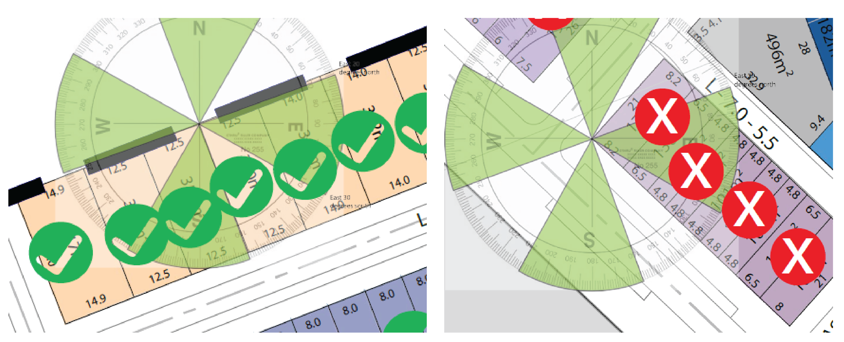 Solar orientation of lots showing lots that meet the appropriate orientation test and lots that do not meet this test