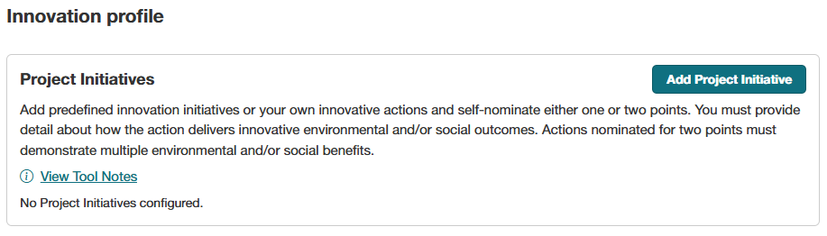 screenshot of the Innovation profile showing Project Initiatives