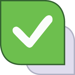 Two overlapping leaf icons, bright green one in front with white tick, muted purple one behind