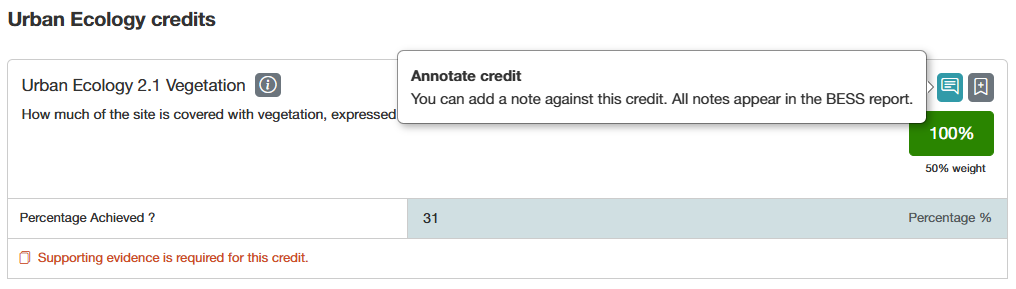 screenshot of a BESS credit showing the Annotate icon.